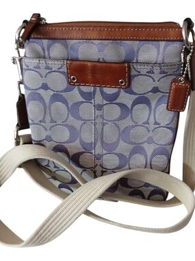 Coach Signature Crossbody Bag in Lavender with Brown Leather Trim